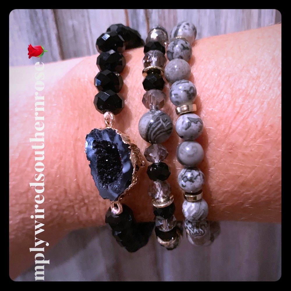 Druzy beaded bracelet set